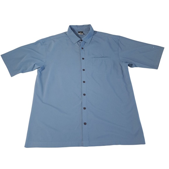 Nike‎ Men's Golf Dri-Fit Button Up Collared Shirt Size Medium Blue Short Sleeve - Picture 9 of 9
